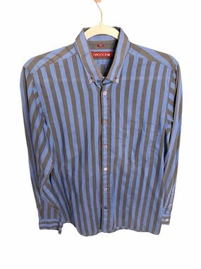 Sasson Jeans Vintage Blue and Grey Vertical Stripe Button-Down Shirt